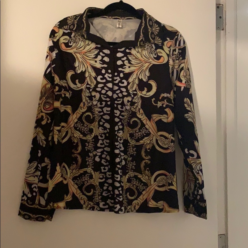 Multi animal prints/damask black& gold blouse